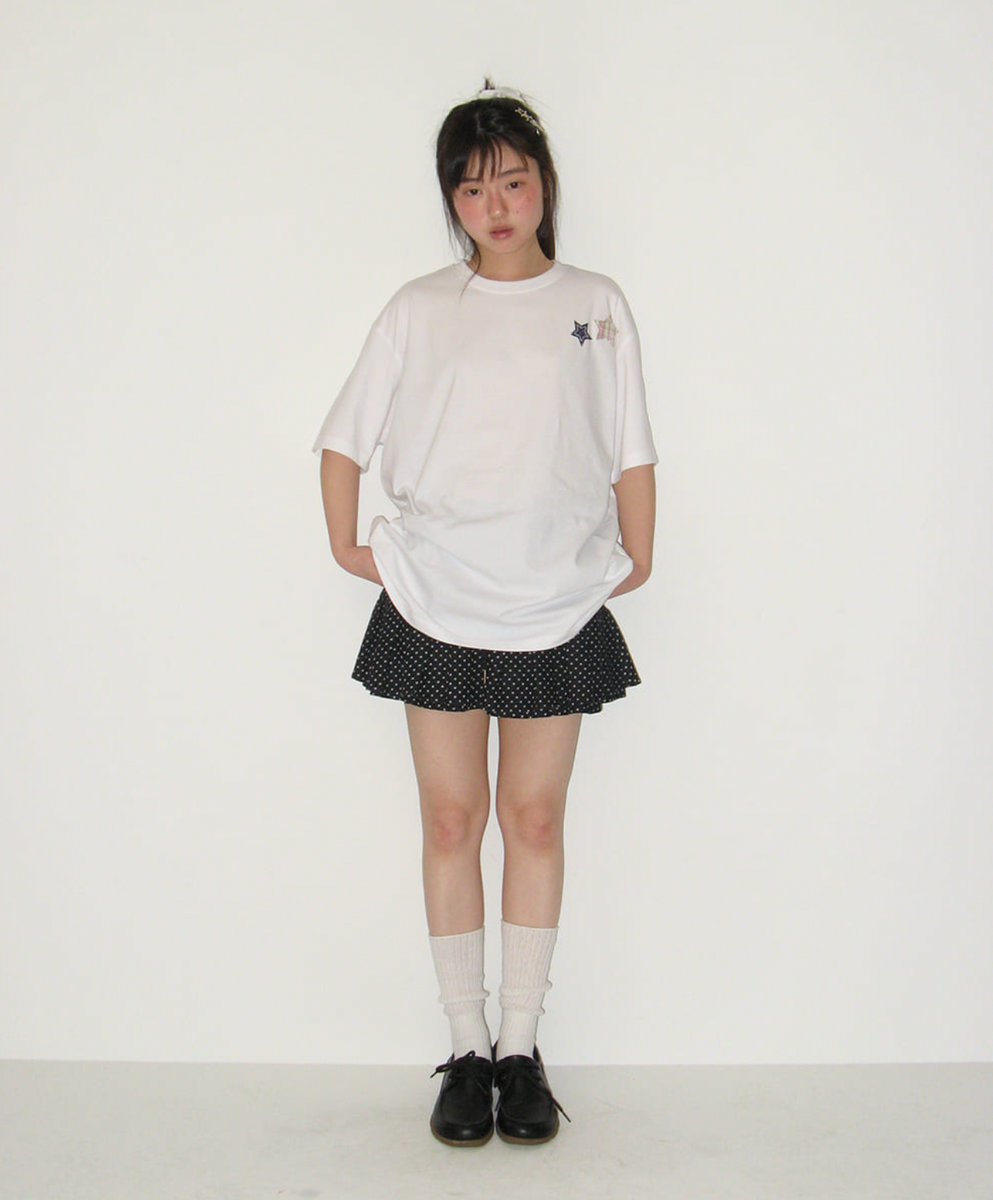 ★ronron★ RON PATCH MIXED APPLIQUE OVER FIT T SHIRT RONRON] RON PATCH MIXED APPLIQUE OVER FIT T SHIRT WHITE – Ohue