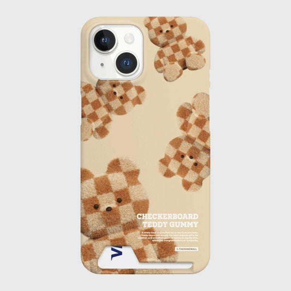 [THENINEMALL] Pattern Checkerboard Teddy Hard Phone Case (2 types)