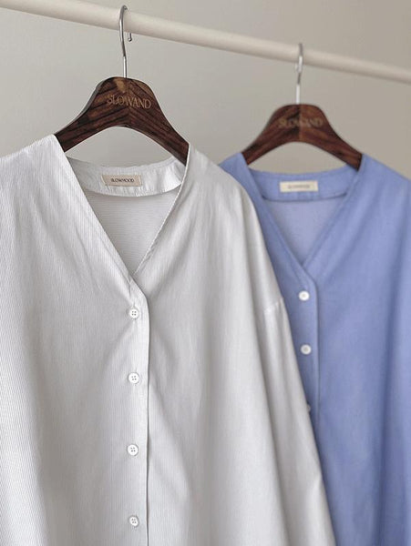 [SLOWAND] # SLOWMADE Minimal Striped V-shirt (2 Colors)