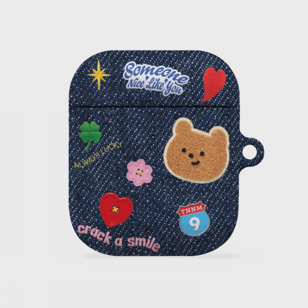 [THENINEMALL] Pattern Denim Patch AirPods Hard Case