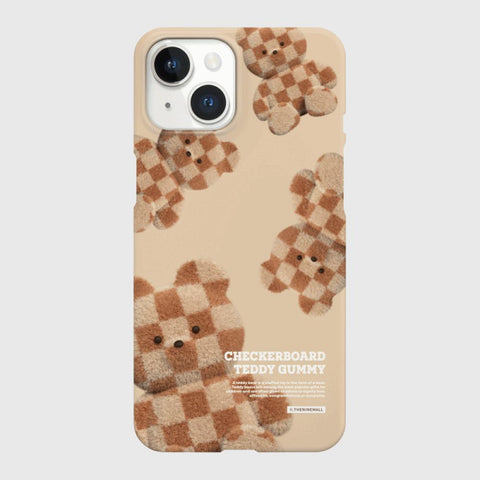 [THENINEMALL] Pattern Checkerboard Teddy Hard Phone Case (2 types)