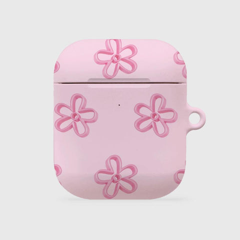[THENINEMALL] Pink Line Flower Pattern AirPods Hard Case