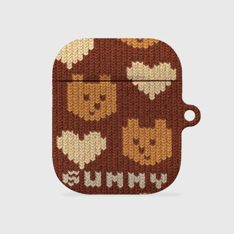 [THENINEMALL] Brown Knit Gummy AirPods Hard Case