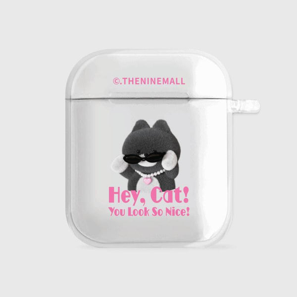 [THENINEMALL] Heart Pendant Hey Cat AirPods Clear Case