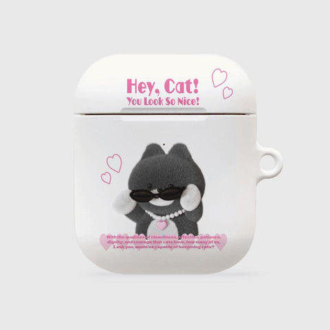 [THENINEMALL] Heart Pendant Hey Cat AirPods Hard Case