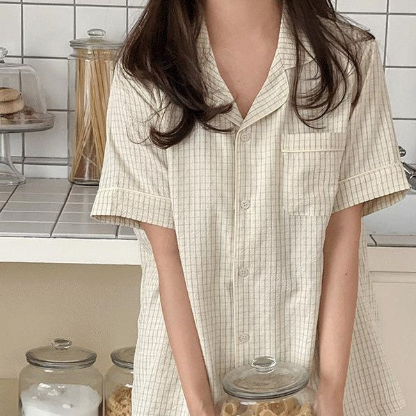 [Juuneedu] Your Seersucker Short Sleeve Pajama Set (3 Colours) (2 Sizes)