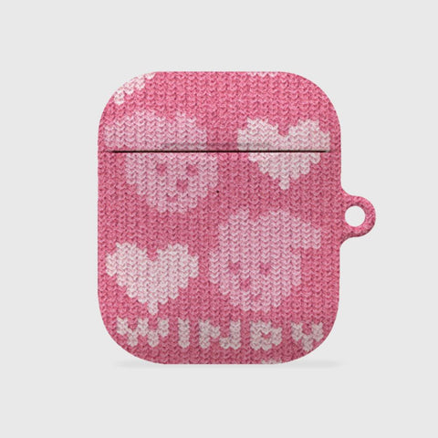 [THENINEMALL] Pink Heart Knit Windy AirPods Hard Case