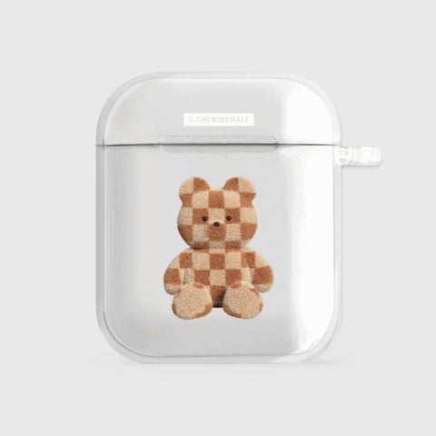 [THENINEMALL] Big Checkerboard Teddy AirPods Clear Case