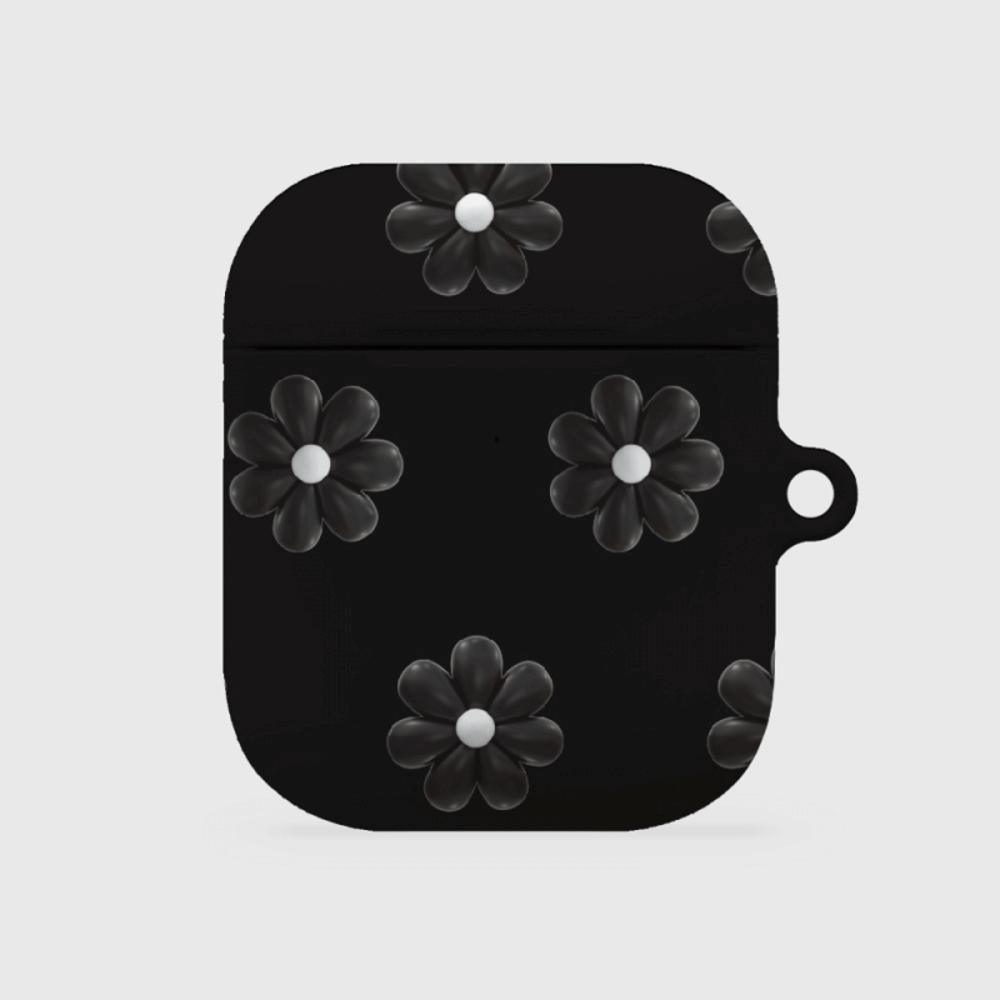 [THENINEMALL] Black Marguerite Flower Pattern AirPods Hard Case