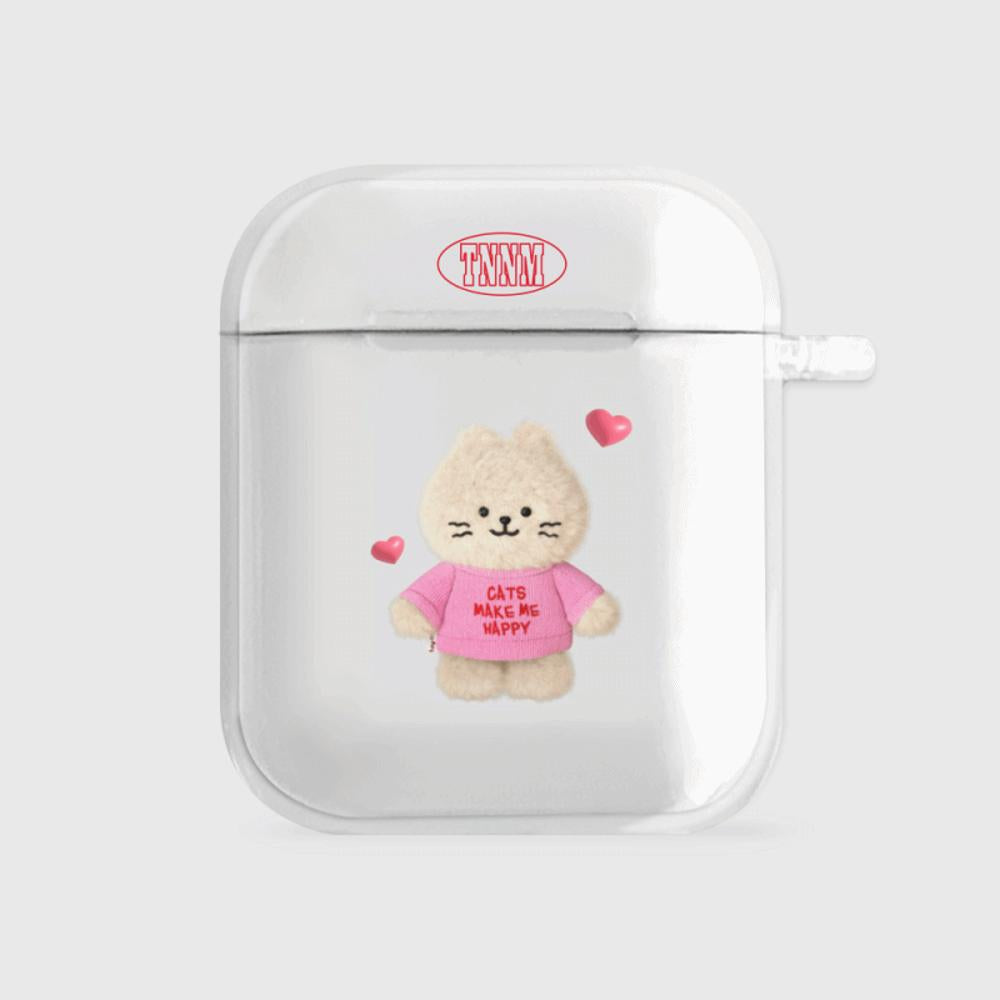 [THENINEMALL] Fluffy Hey Cat AirPods Clear Case