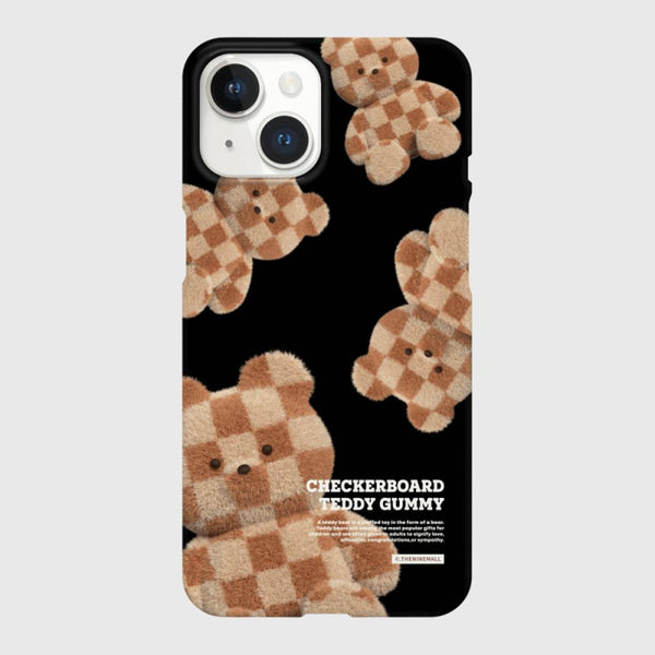 [THENINEMALL] Pattern Checkerboard Teddy Hard Phone Case (2 types)