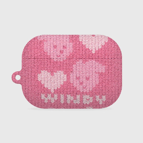 [THENINEMALL] Pink Heart Knit Windy AirPods Hard Case