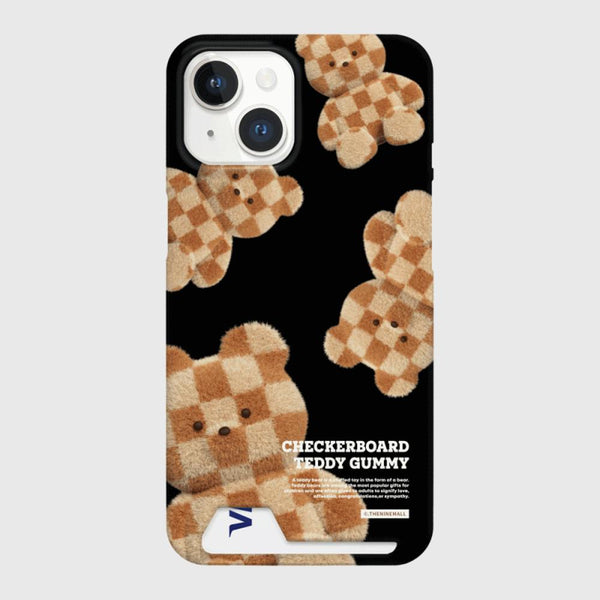 [THENINEMALL] Pattern Checkerboard Teddy Hard Phone Case (2 types)