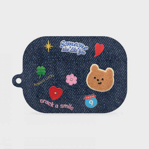 [THENINEMALL] Pattern Denim Patch AirPods Hard Case