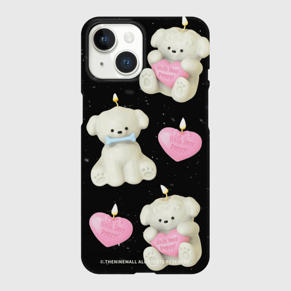 [THENINEMALL] Puppy Candle Pattern Hard Phone Case (2 types)