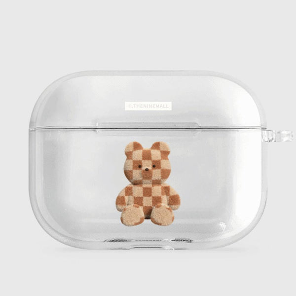 [THENINEMALL] Big Checkerboard Teddy AirPods Clear Case