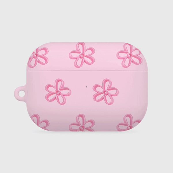 [THENINEMALL] Pink Line Flower Pattern AirPods Hard Case