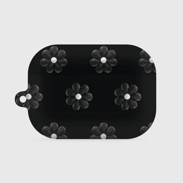 [THENINEMALL] Black Marguerite Flower Pattern AirPods Hard Case