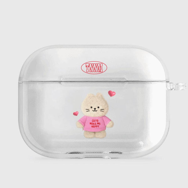 [THENINEMALL] Fluffy Hey Cat AirPods Clear Case