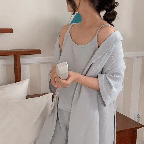 [Juuneedu] Routine Yoru Cotton Robe Pajama Set (6 Colours)