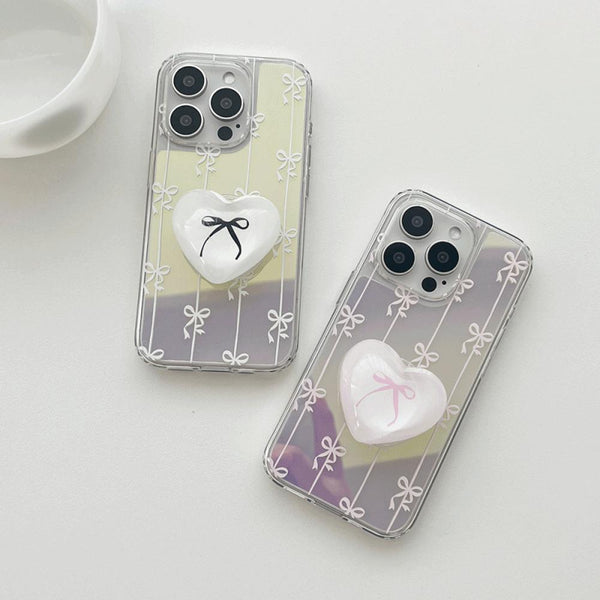 [Mademoment] Line Ribbon Pattern Design Glossy Mirror Phone