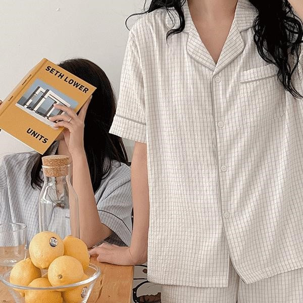 [Juuneedu] Your Seersucker Short Sleeve Pajama Set (3 Colours) (2 Sizes)