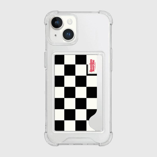 [THENINEMALL] Basic Checkerboard Label Clear Phone Case (1 type)