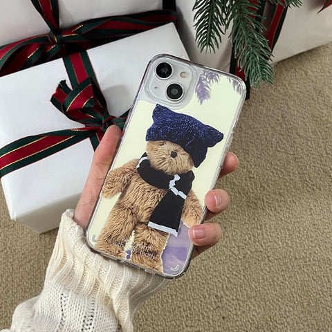 [Mademoment] Winter Fluffy Teddy Design Glossy Mirror Phone