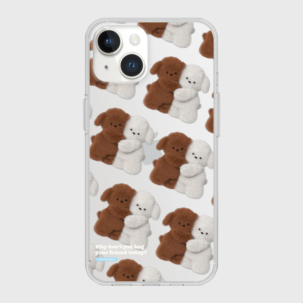 [THENINEMALL] Pattern Hug Puppy Clear Phone Case (3 types)