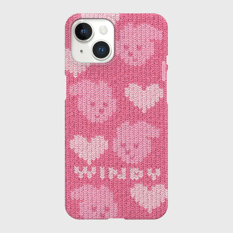 [THENINEMALL] Pink Heart Knit Windy Hard Phone Case (2 types)