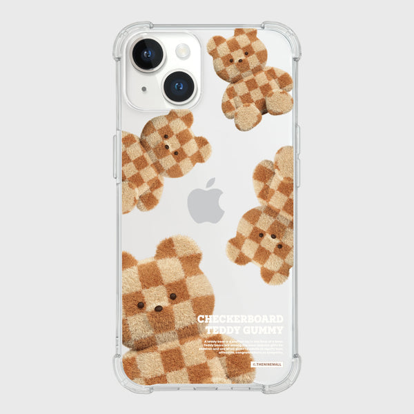 [THENINEMALL] Pattern Checkerboard Teddy Clear Phone Case (4 types)