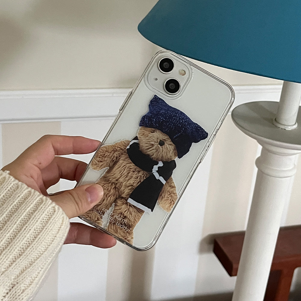 [Mademoment] Winter Fluffy Teddy Design Clear Phone Case (3 Types)