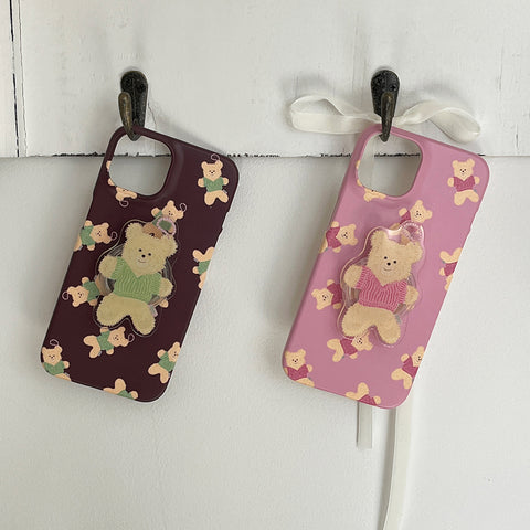 [Mademoment] Pattern Knit Bear Keyring Design Phone Case