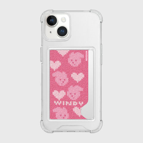 [THENINEMALL] Pink Heart Knit Windy Clear Phone Case (1 Type)