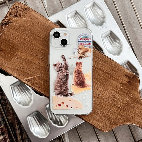 [Mademoment] Cheese Cat Design Clear Phone Case (3 Types)