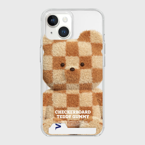 [THENINEMALL] Big Checkerboard Teddy Clear Phone Case (3 types)