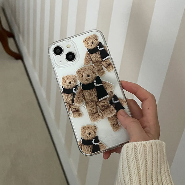 [Mademoment] Pattern Winter Fluffy Teddy Design Clear Phone Case (3 Types)