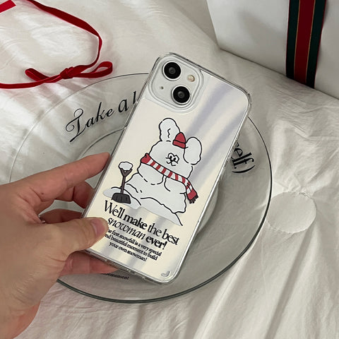 [Mademoment] Build Snowman Butty Design Glossy Mirror Phone