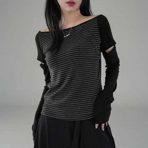 [BINARY01] [Warmer Set] Miyo Striped T-shirt