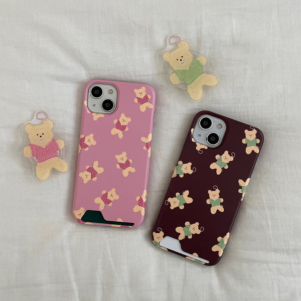 [Mademoment] Pattern Knit Bear Keyring Design Phone Case