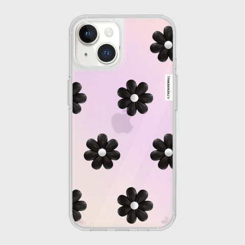 [THENINEMALL] Black Marguerite Flower Pattern Mirror Phone Case