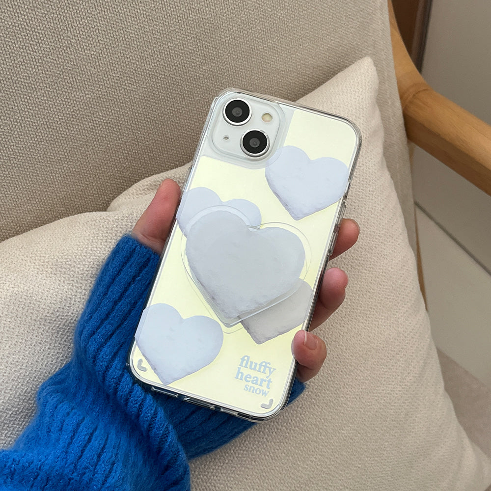 [Mademoment] Pattern Fluffy Heart Snow Design Glossy Mirror Phone