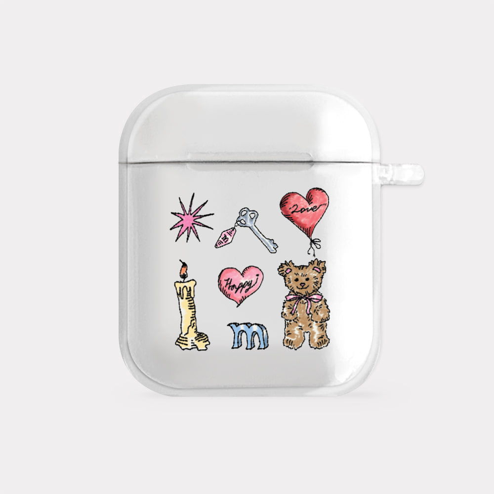 [Mademoment] Vintage Drawing Pattern Design Clear AirPods Case