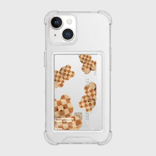 [THENINEMALL] Pattern Checkerboard Teddy Clear Phone Case (4 types)