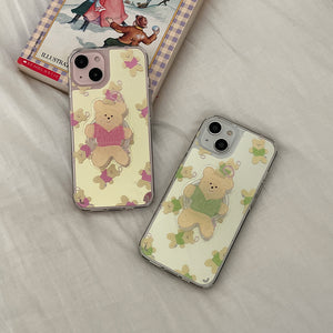 [Mademoment] Pattern Knit Bear Keyring Design Glossy Mirror Phone