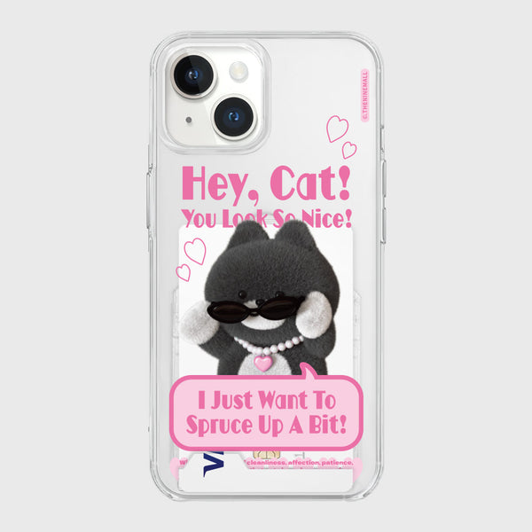 [THENINEMALL] Heart Pendant Hey Cat Clear Phone Case (3 types)