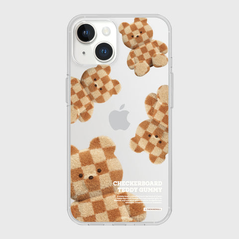 [THENINEMALL] Pattern Checkerboard Teddy Clear Phone Case (4 types)