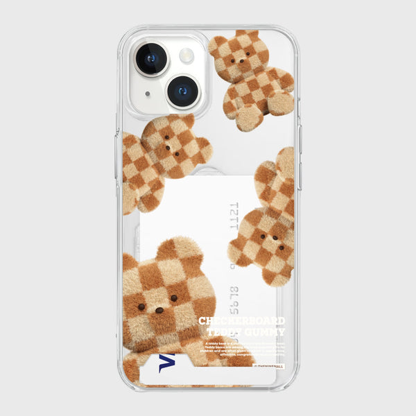 [THENINEMALL] Pattern Checkerboard Teddy Clear Phone Case (4 types)