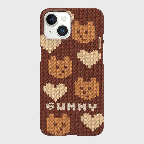[THENINEMALL] Brown Knit Gummy Hard Phone Case (2 types)