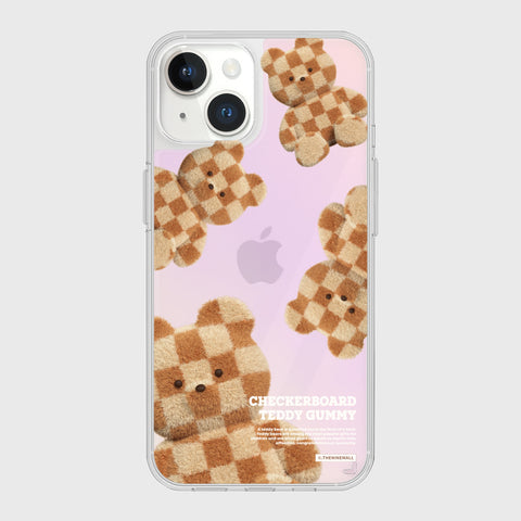 [THENINEMALL] Pattern Checkerboard Teddy Mirror Phone Case